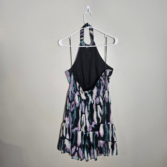 NWOT Chelsea 28 Halter Mini dress in Green Purple Blurry Ikat - Picture 7 of 13